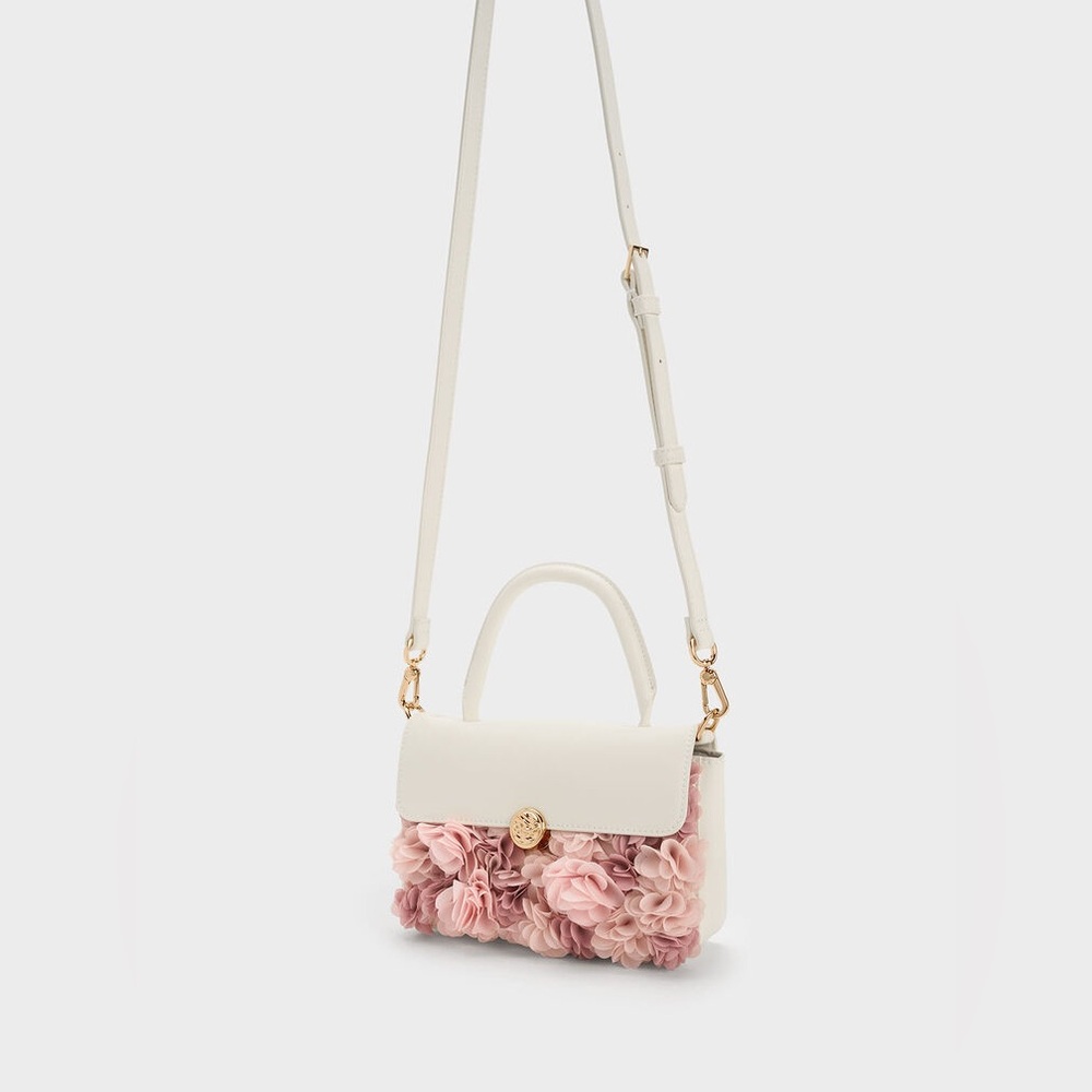 Charles & Keith Floral Mesh Top Handle Bag - Chalk - Picture 2 of 8